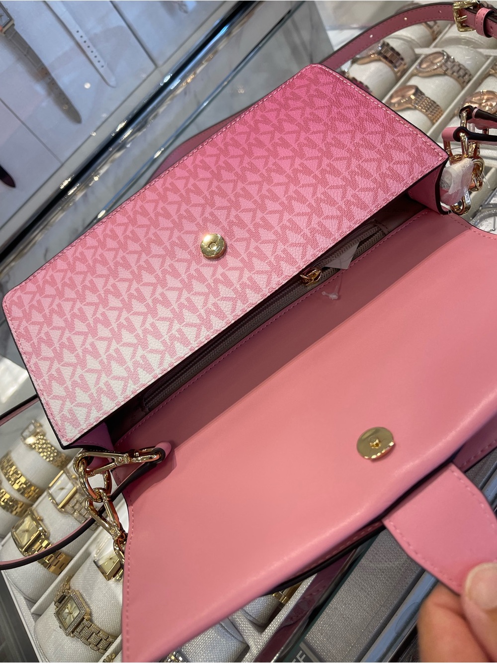 MICHAEL KORS Greenwich Medium Ombré Signature Logo Convertible Flap Shoulder Bag - Picture 10 of 16